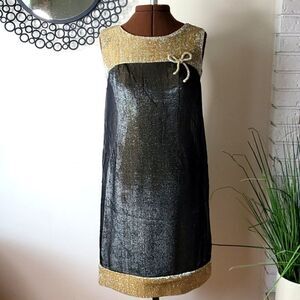 Vintage 60s Dayval Sparkle Gold Dress with Sheer Black Shift 